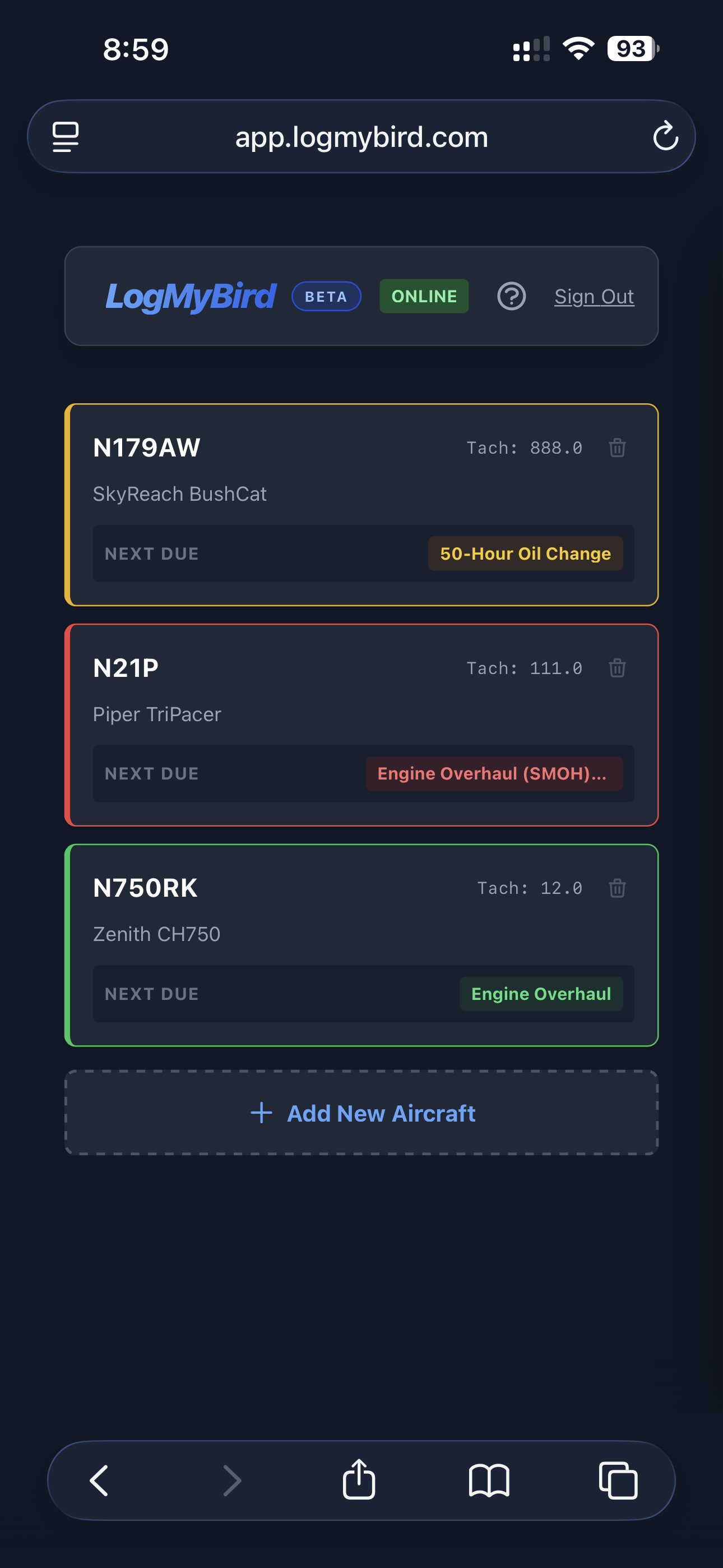 LogMyBird Fleet Dashboard