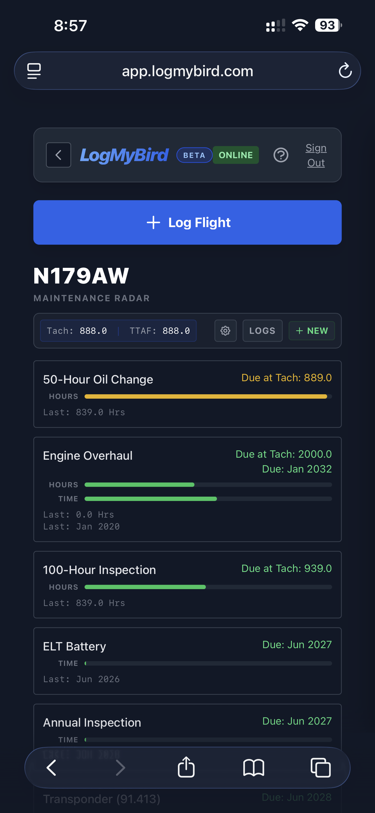 LogMyBird Maintenance Radar